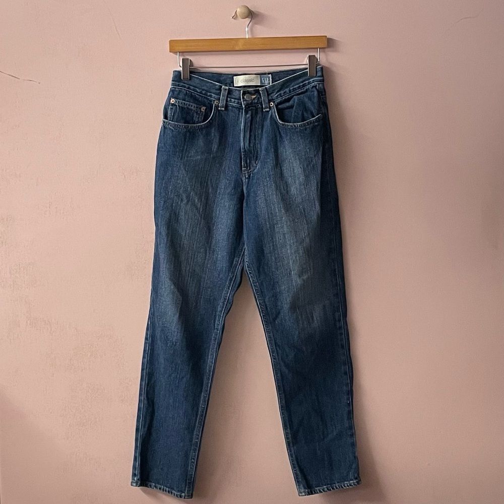 Vintage Gap Classic Dark Wash Blue High Waisted Tapered Leg Mom Jeans Sz 6 EUC